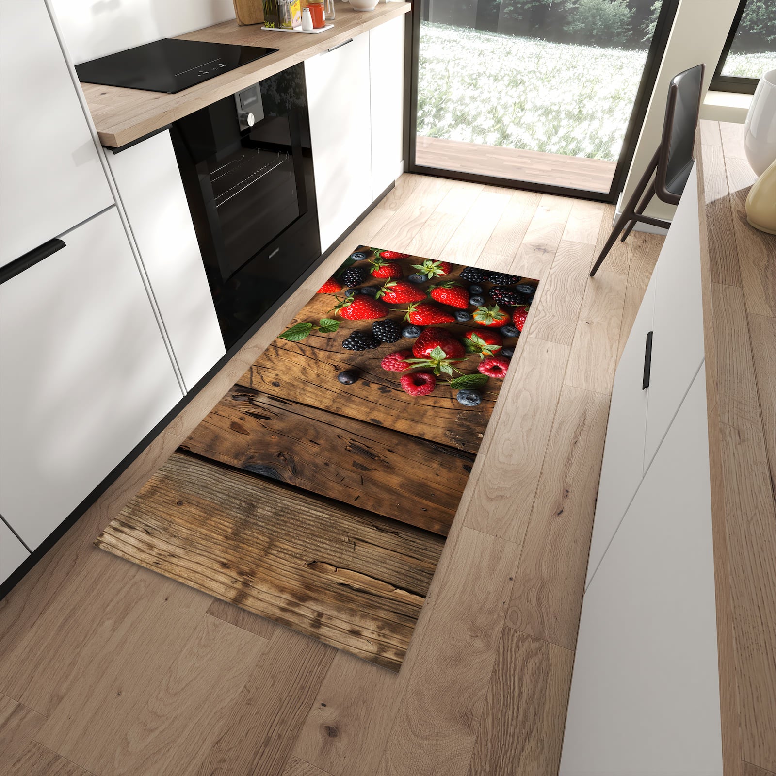 Abriebfester rutschfester Küchenläufer mit Motiv Frische Beeren Exquisit in moderner Küche