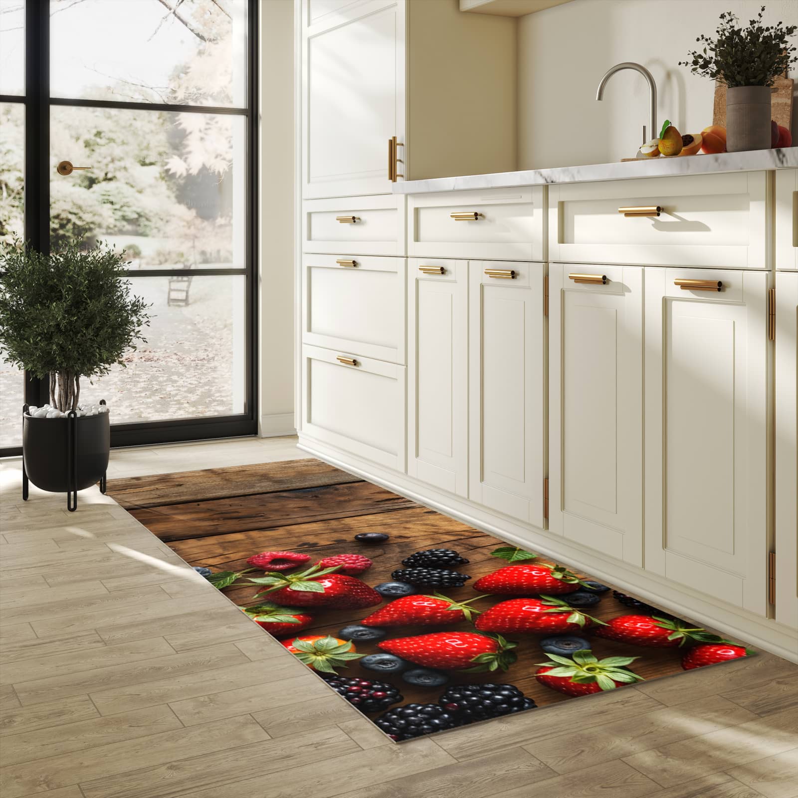 Waschbarer Küchenteppich mit Motiv Frische Beeren Exquisit für Trittkomfort in heller Küche