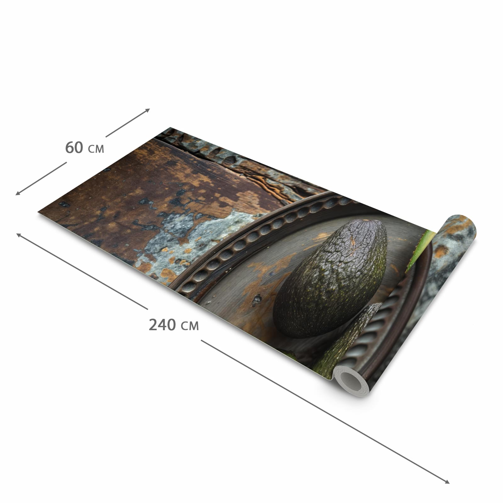 Geruchsneutraler Küchenläufer mit Motiv Avocados Holzteller in der Grösse 60x120 cm