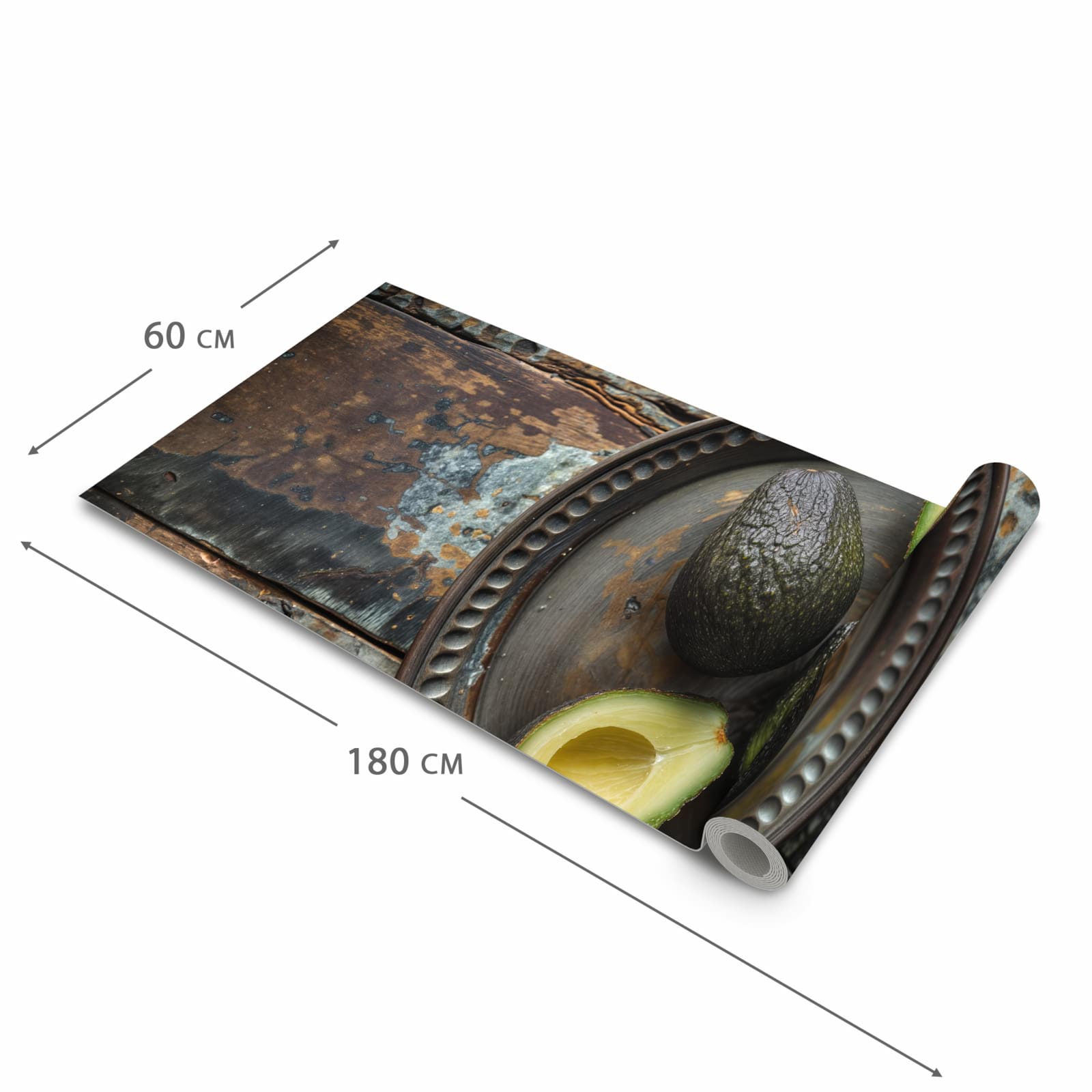 Schmutzabweisender Läufer für die Küche mit Motiv Avocados Holzteller in der Grösse 60x120 cm