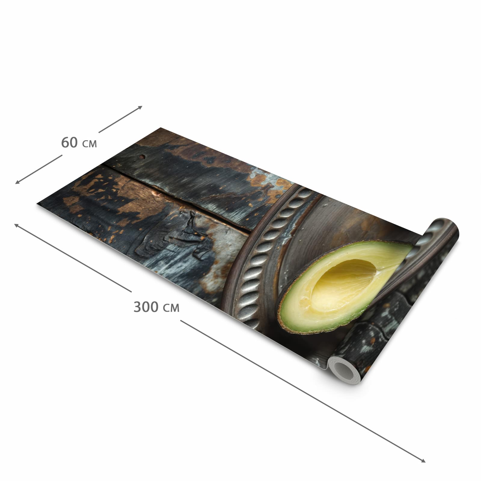 Flacher Küchenteppich mit Motiv Avocados Holzteller in der Grösse 60x150 cm