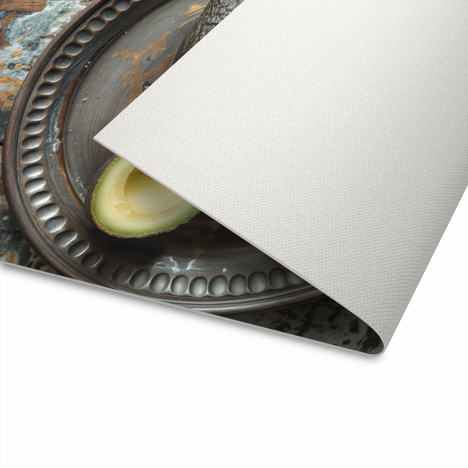 Langlebiger Teppich für die Küche mit Motiv Avocados Holzteller auf Unterseite