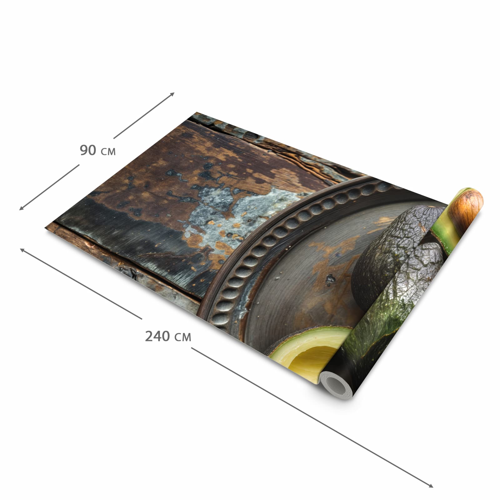 Strapazierfähiger waschbarer Küchenläufer mit Motiv Avocados Holzteller in der Grösse 60x150 cm