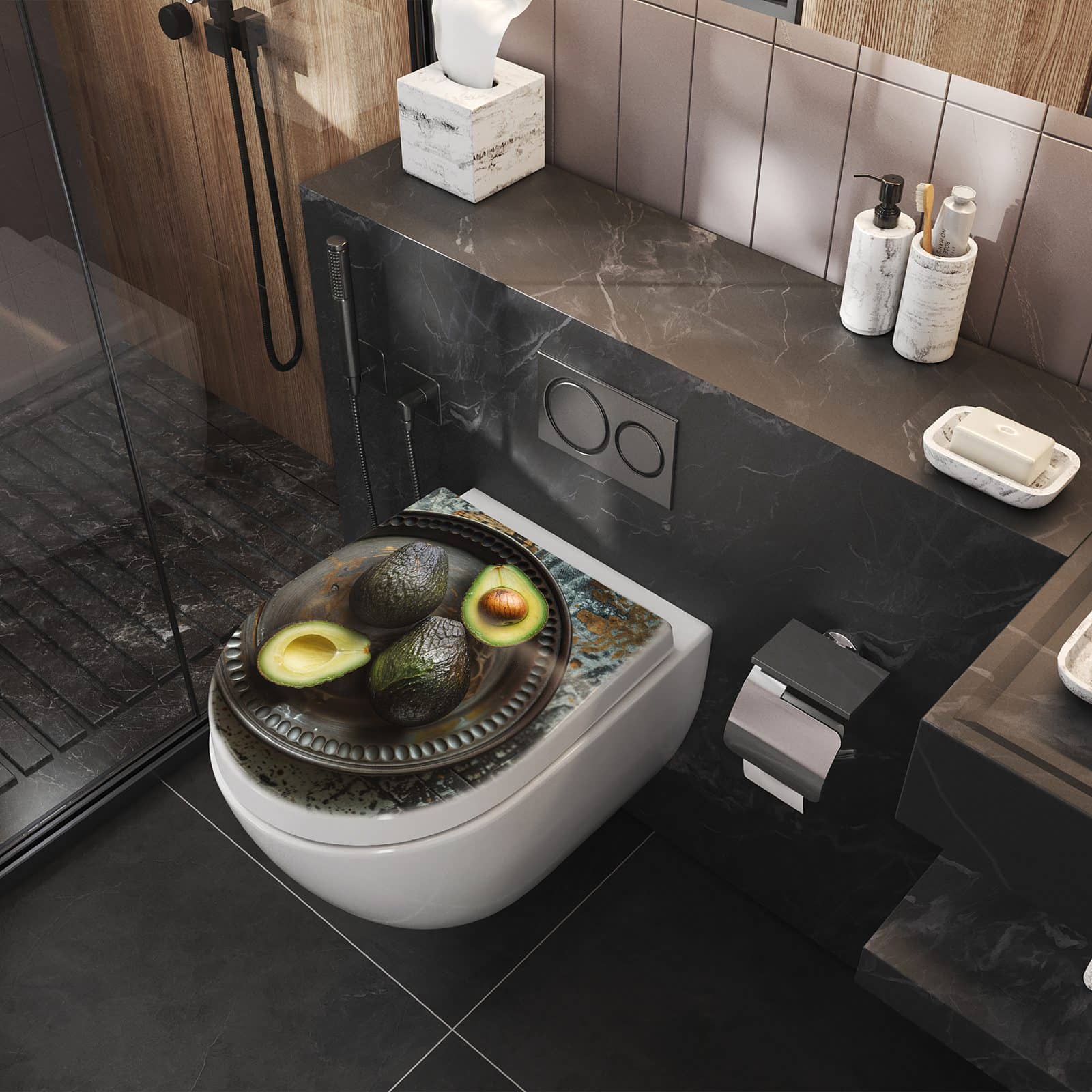 WC-Sitz mit Absenkautomatik Avocados Holzteller