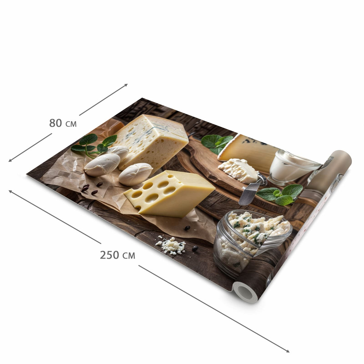 Zeitsparender Küchenteppich mit Motiv Käseplatte mit Milch in der Grösse 60x120 cm