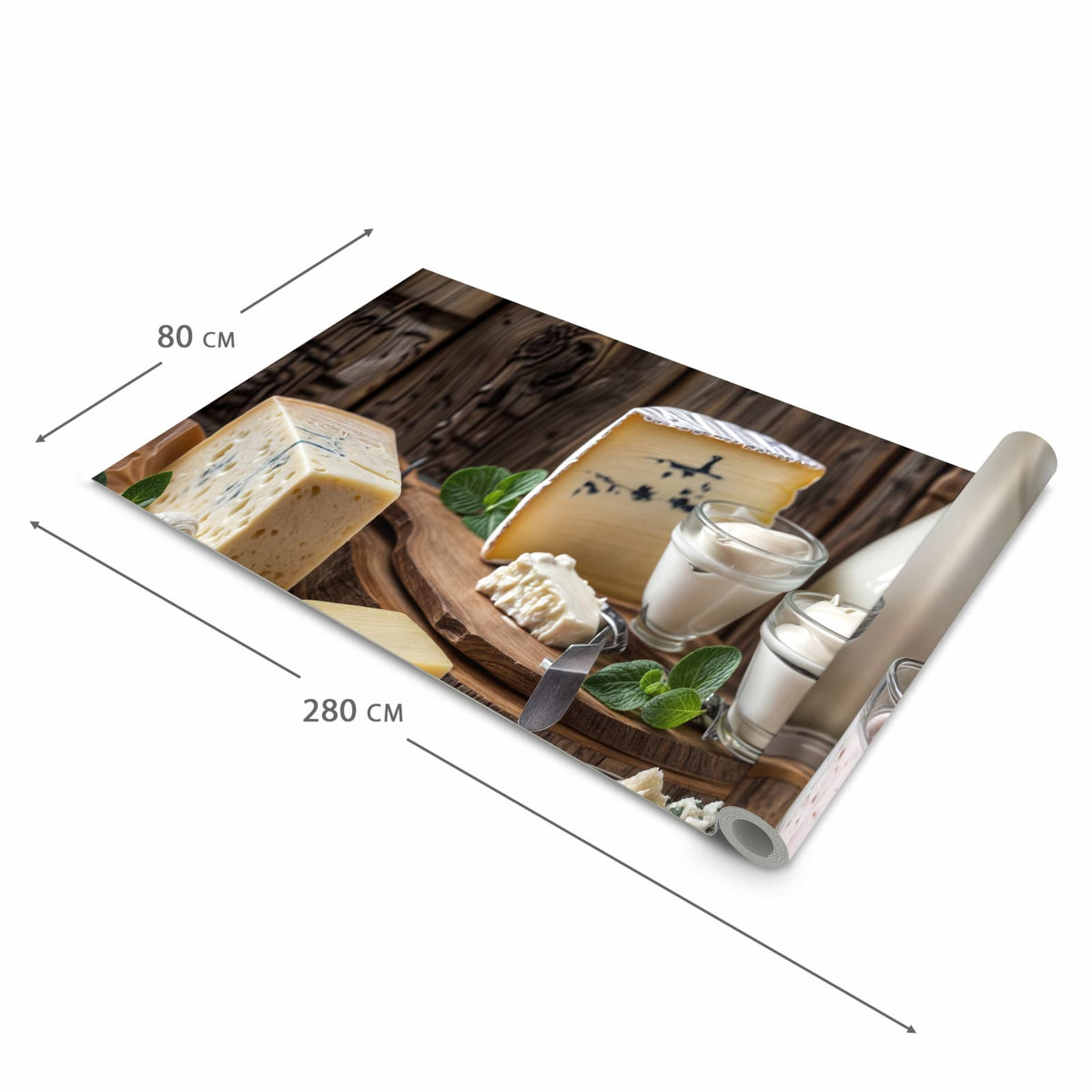 Geräuschdämpfender Küchenteppich mit Motiv Käseplatte mit Milch in der Grösse 60x120 cm