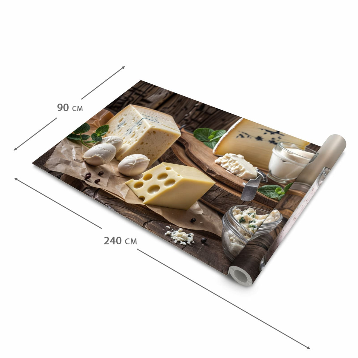 Komfortabler Küchenteppich mit Motiv Käseplatte mit Milch in der Grösse 60x120 cm