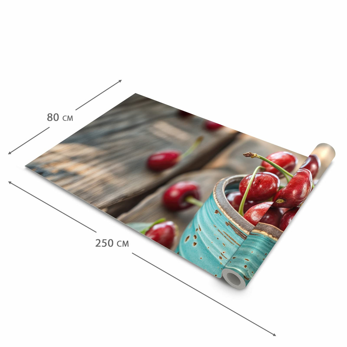 Waschbarer Küchenläufer mit Motiv Tasse mit Kirschen in der Größe 60x120 cm, angenehme Haptik