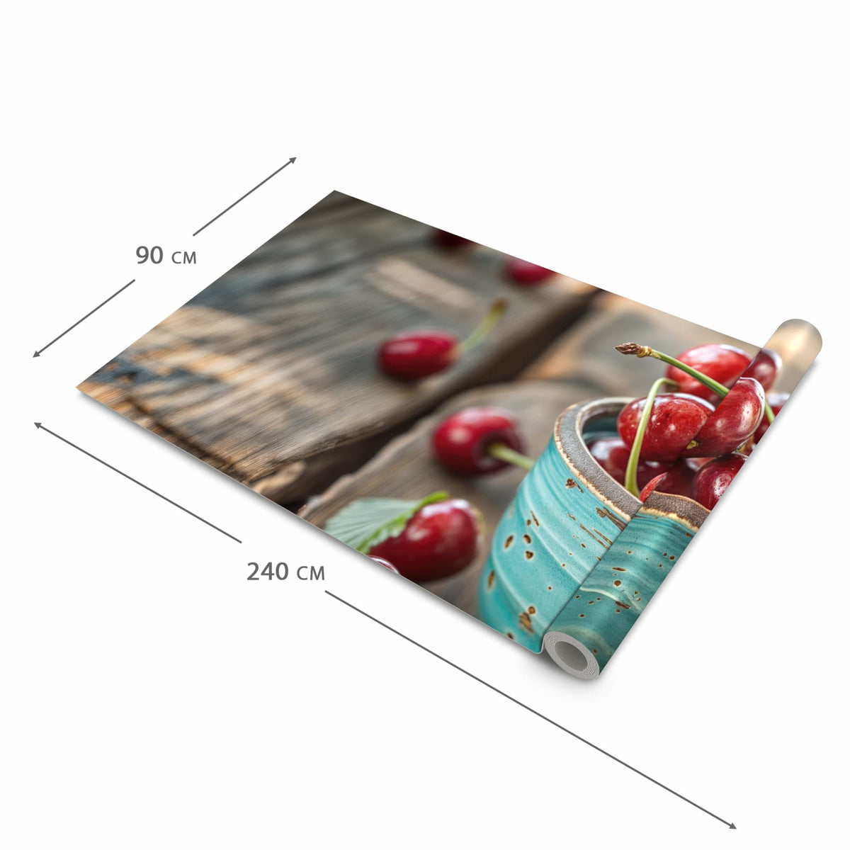 Langlebiger waschbarer Küchenläufer mit Motiv Tasse mit Kirschen in der Grösse 60x120 cm