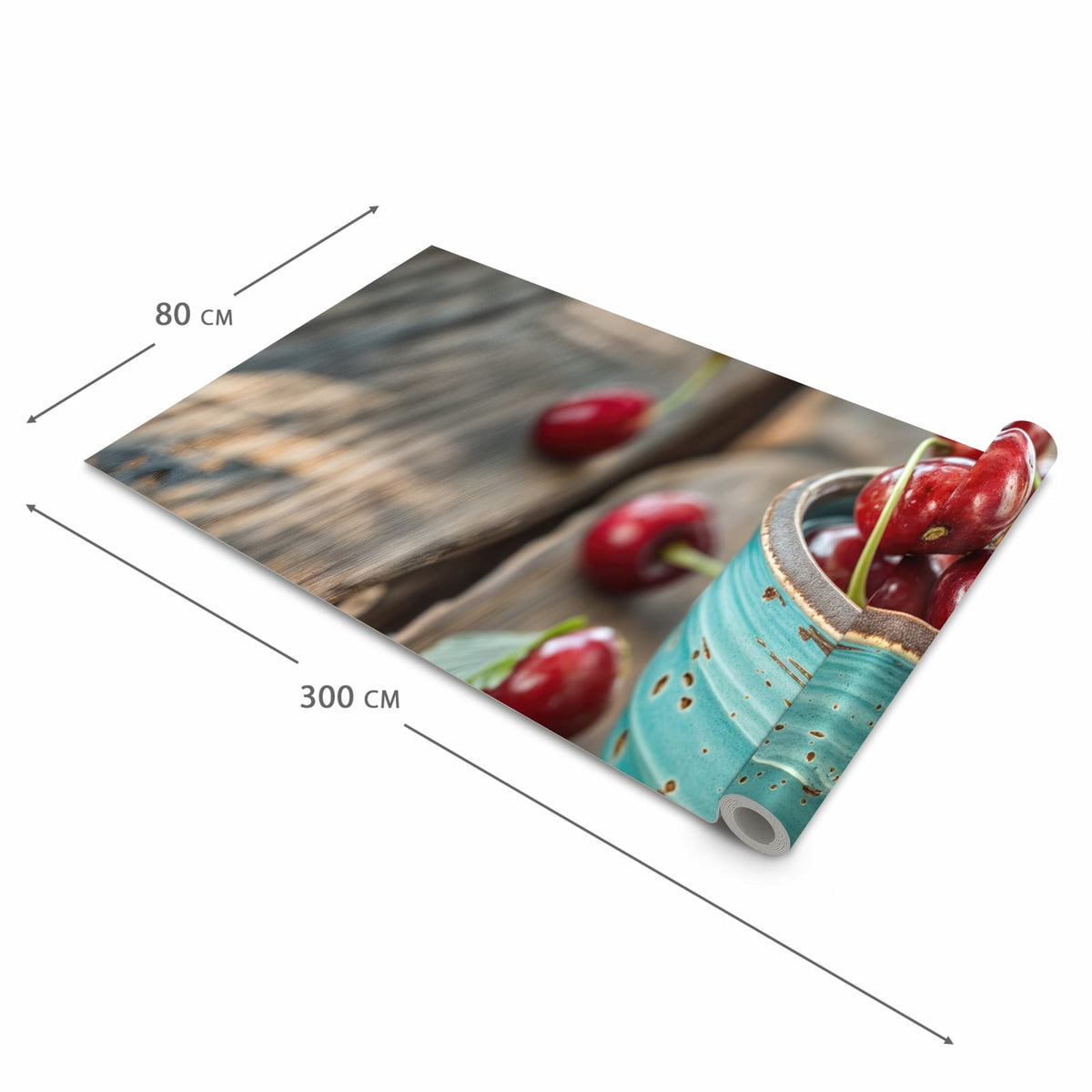 Strapazierfähiger rutschfester Küchenläufer mit Motiv Tasse mit Kirschen in der Größe 60x120 cm