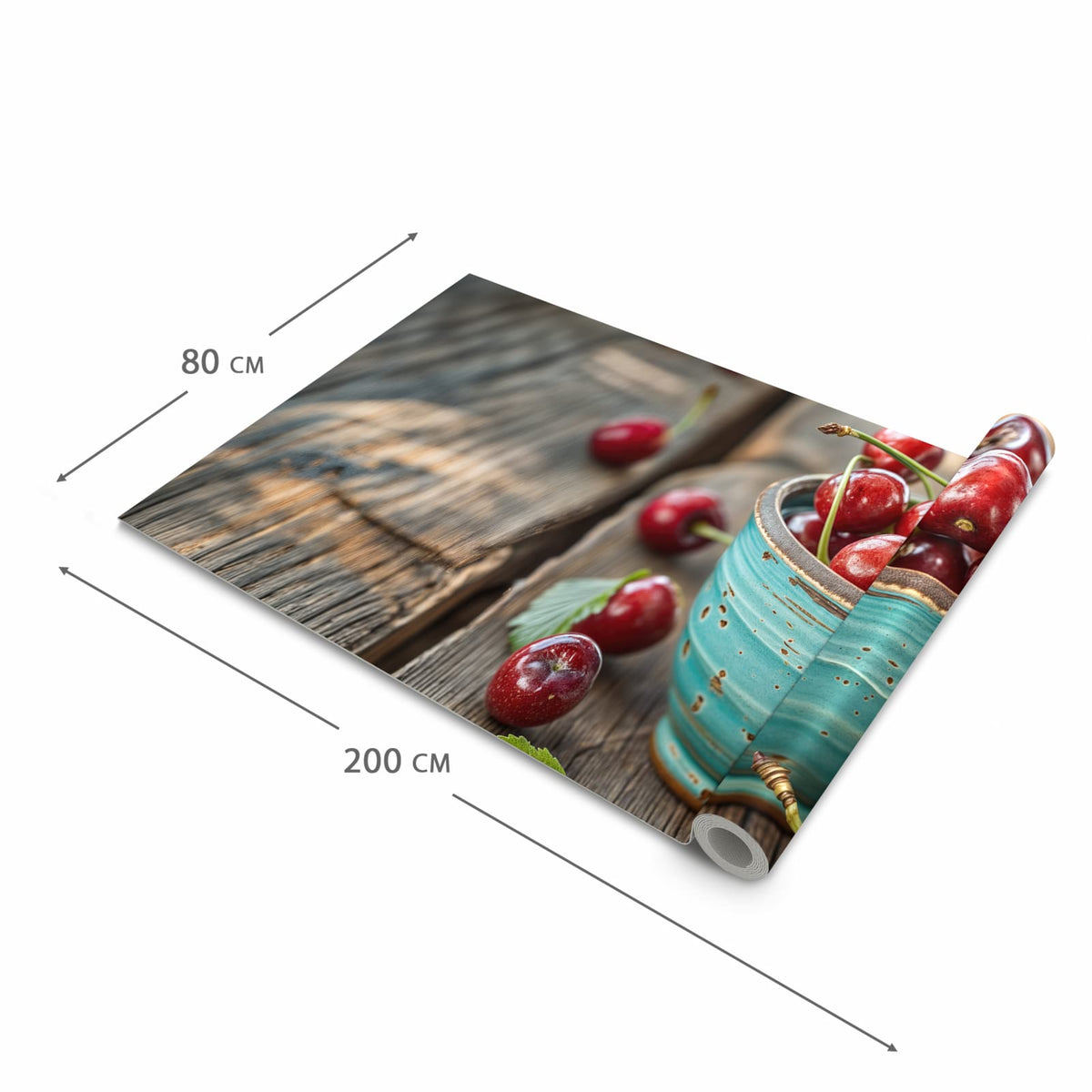 Pflegeleichter Küchenläufer mit Motiv Tasse mit Kirschen in der Grösse 60x120 cm