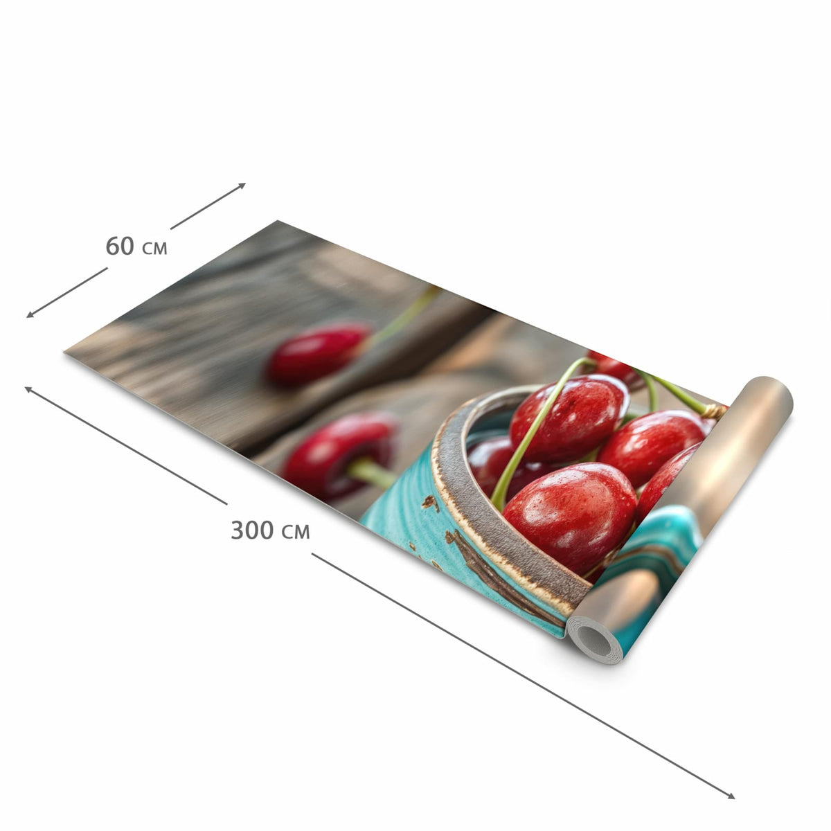 Komfortabler waschbarer Küchenteppich mit Motiv Tasse mit Kirschen in der Grösse 60x120 cm