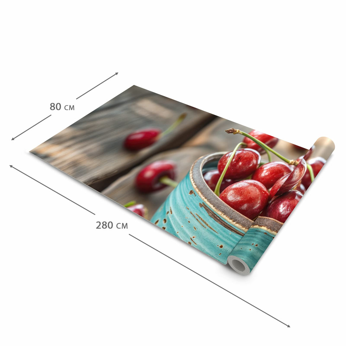 Hygienischer rutschfester Küchenläufer mit Motiv Tasse mit Kirschen in der Grösse 60x120 cm