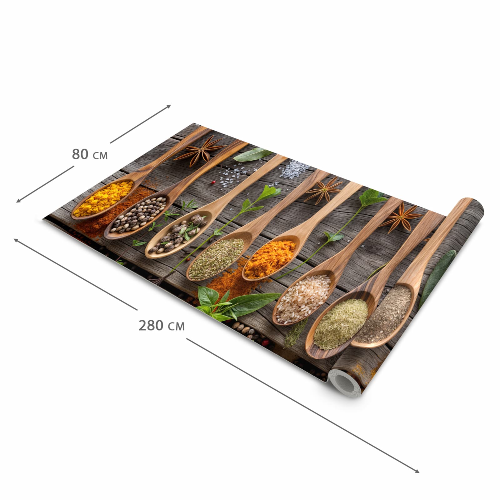 Geräuschdämpfender waschbarer Küchenläufer mit Motiv Sanfte Küchengewürze in der Größe 90x240 cm