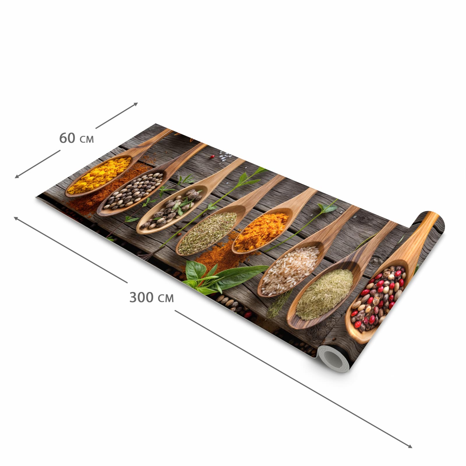 Farbbeständiger rutschfester Küchenteppich mit Motiv Sanfte Küchengewürze in der Grösse 90x240 cm