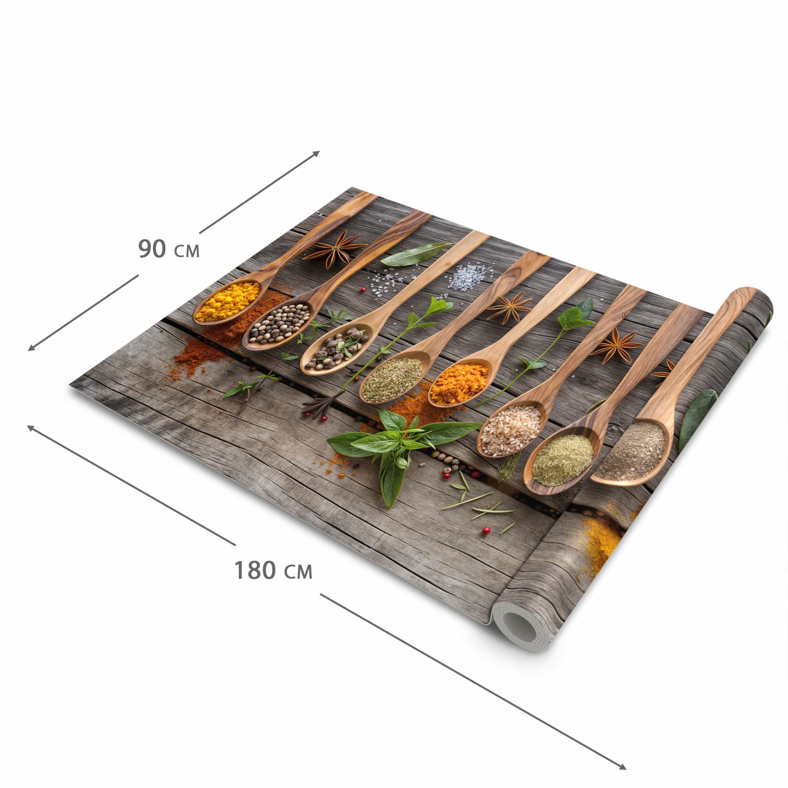 UV-beständiger rutschfester Küchenläufer mit Motiv Sanfte Küchengewürze in der Grösse 90x240 cm