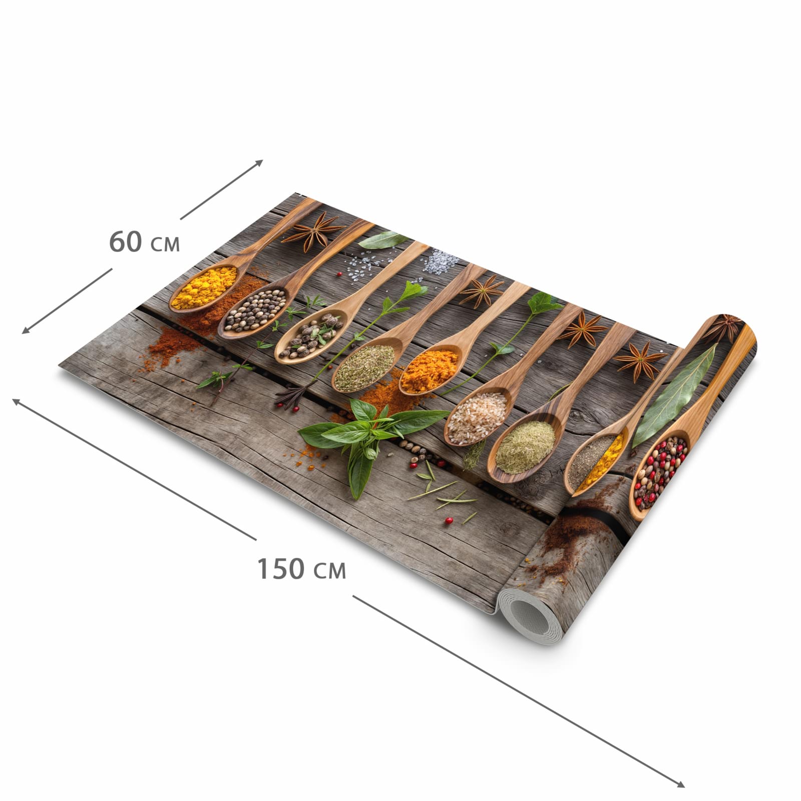 Feuchtigkeitsresistenter Küchenteppich mit Motiv Sanfte Küchengewürze in der Größe 90x240 cm
