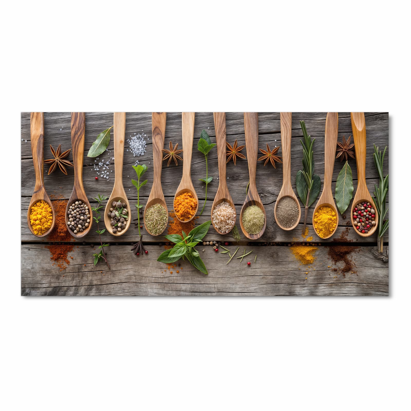 Waschbarer Küchenteppich mit Motiv Sanfte Küchengewürze in Frontansicht für einfache Reinigung