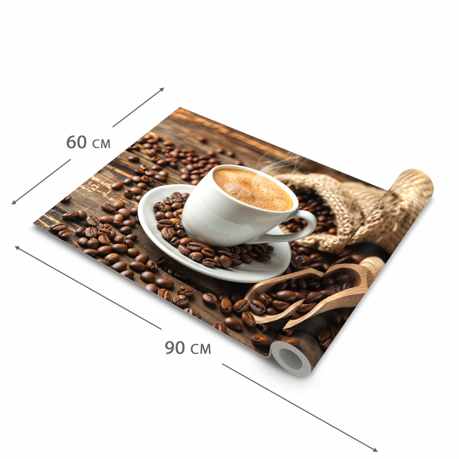 Rutschfester waschbarer Teppich Esstisch mit Motiv Kaffee Geniessen in der Grösse 90x240 cm