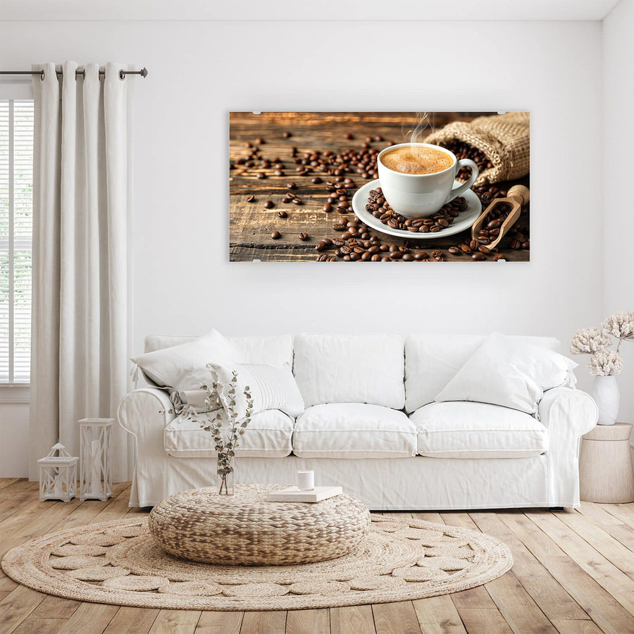 Maße Wandbild - Kaffee mit Holzschaufel - Querformat