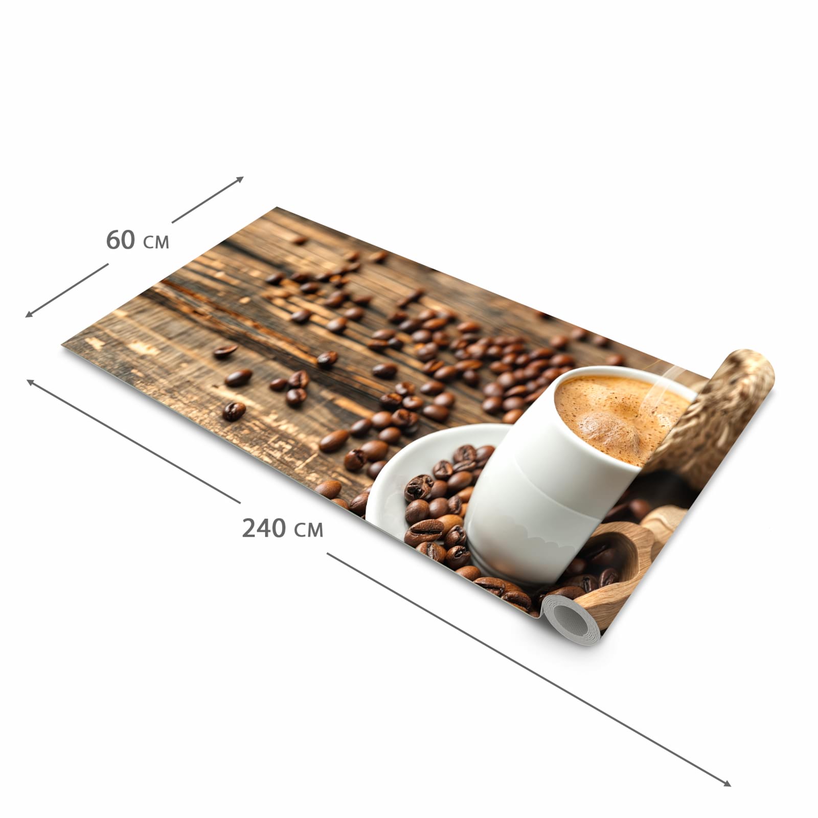 Flacher rutschfester Küchenteppich mit Motiv Kaffee Geniessen in der Grösse 90x240 cm