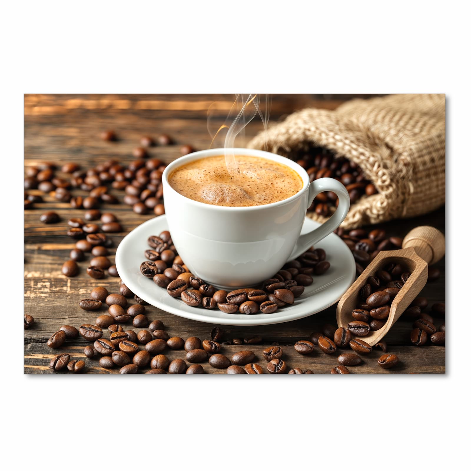 Zeitsparender Küchenteppich mit Motiv Kaffee Geniessen in Frontansicht für die Küche