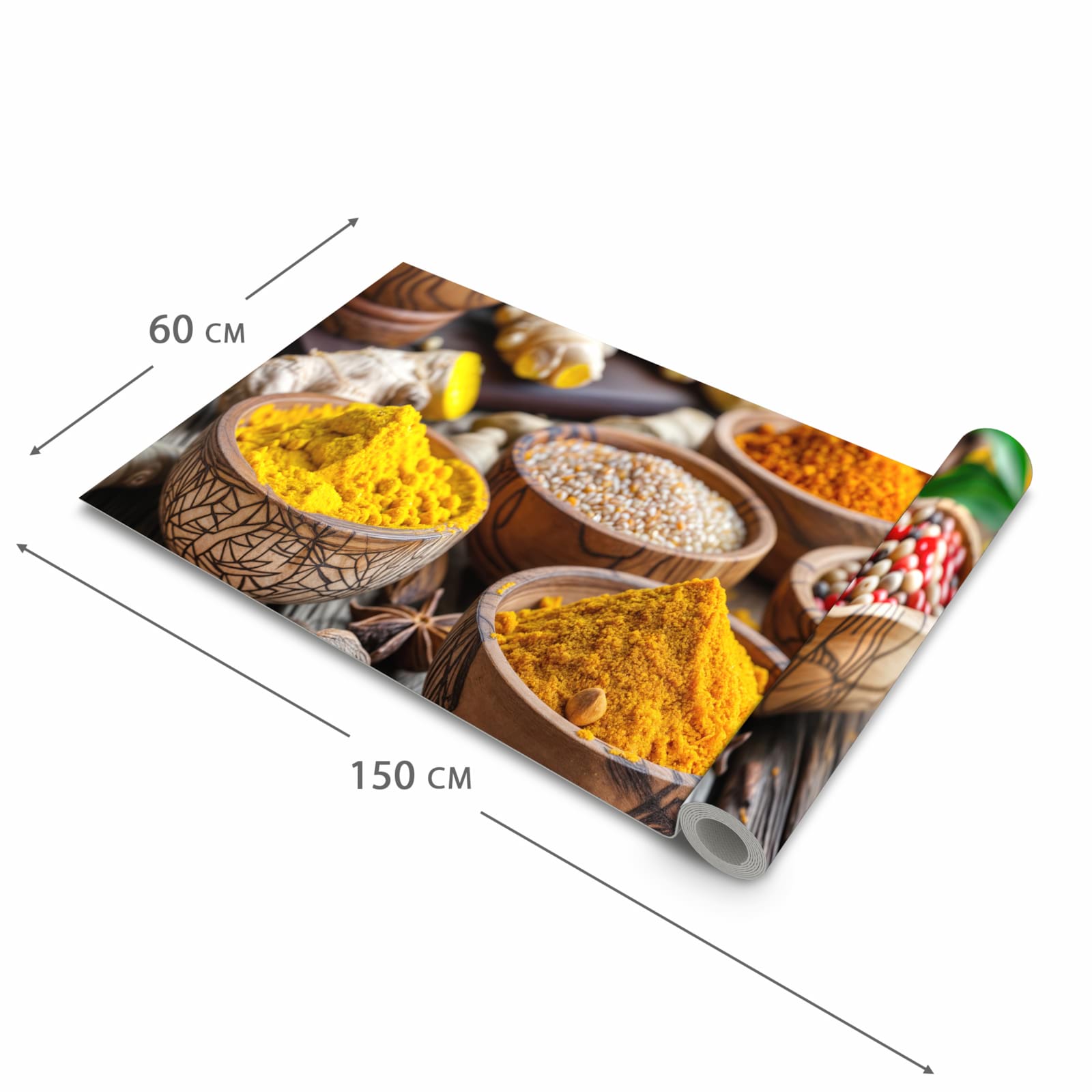 Küchenläufer mit Motiv Gewürze in Schalen in der Grösse 90x180 cm für Ordnung