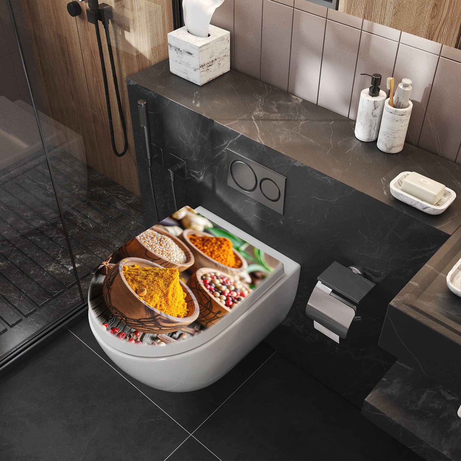 WC-Sitz mit Absenkautomatik Gewürze in Schalen