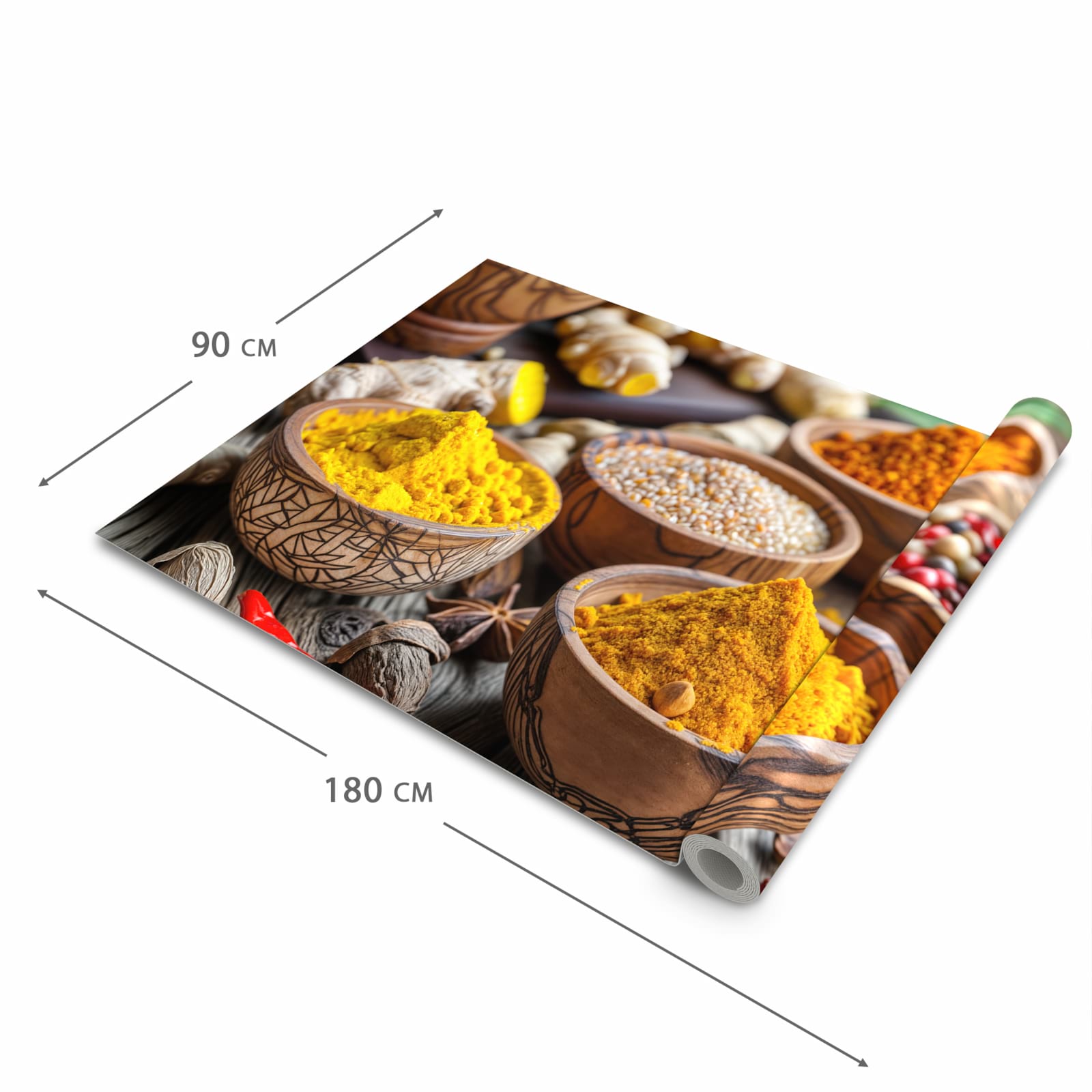 Wasserabweisender waschbarer Küchenläufer mit Motiv Gewürze in Schalen in der Grösse 90x240 cm