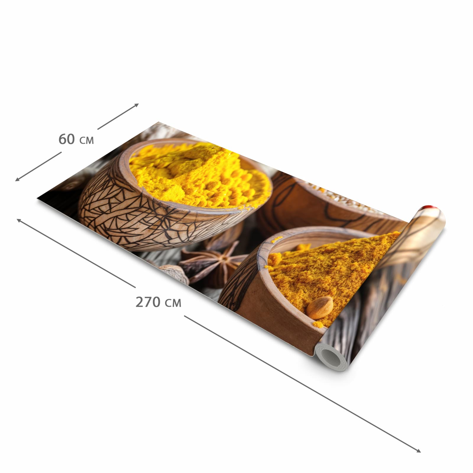 Formstabiler Küchenläufer mit Motiv Gewürze in Schalen in der Grösse 90x180 cm