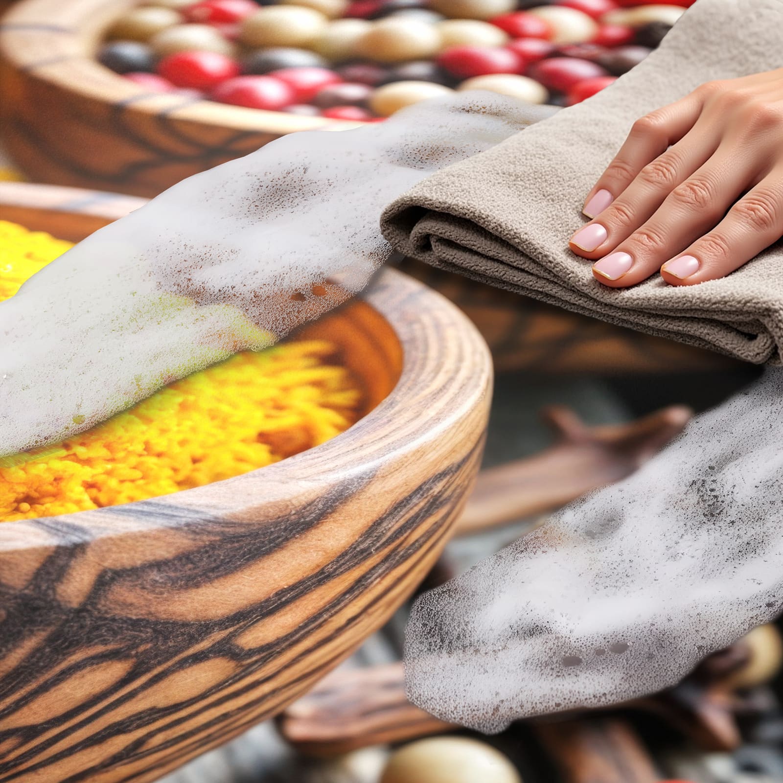 Rutschfester Küchenläufer mit Motiv Gewürze in Schalen, einfach zu reinigen