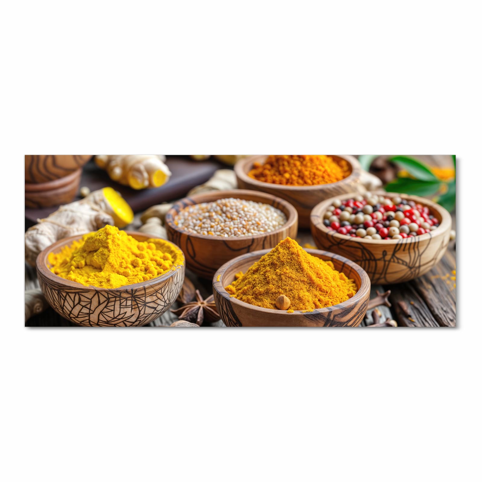 Komfortabler rutschfester Küchenläufer mit Motiv Gewürze in Schalen in Frontansicht