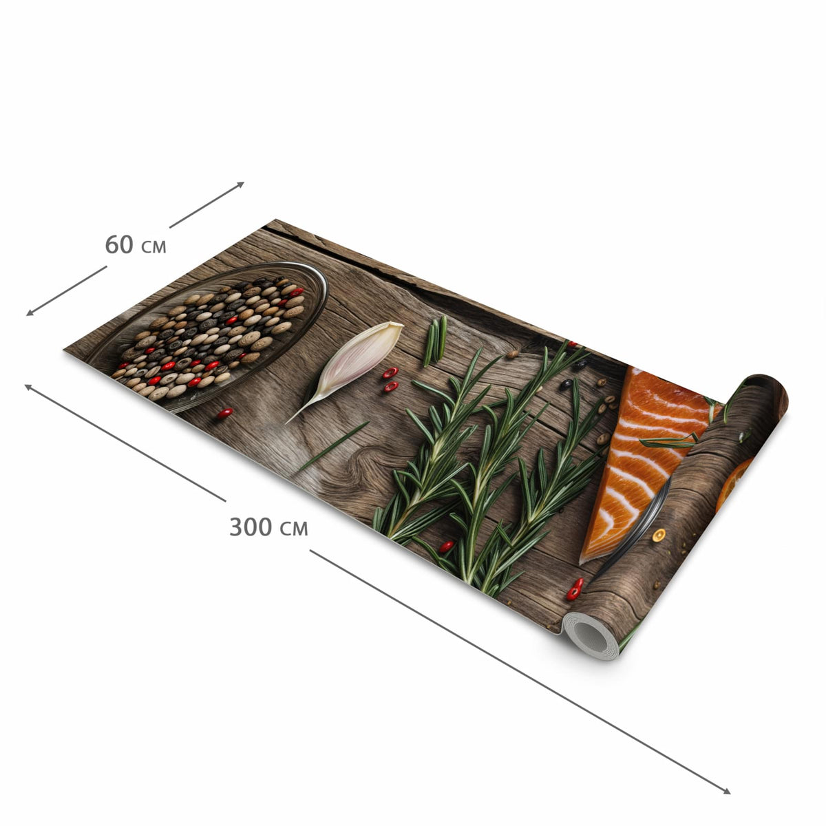 Abwaschbarer Küchenteppich mit Motiv Lachsfilets in der Grösse 90x180 cm