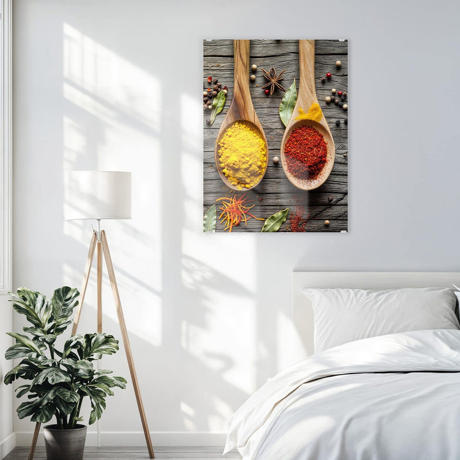 Maße Wandbild - Gewürzpulver auf Löffeln - Hochformat