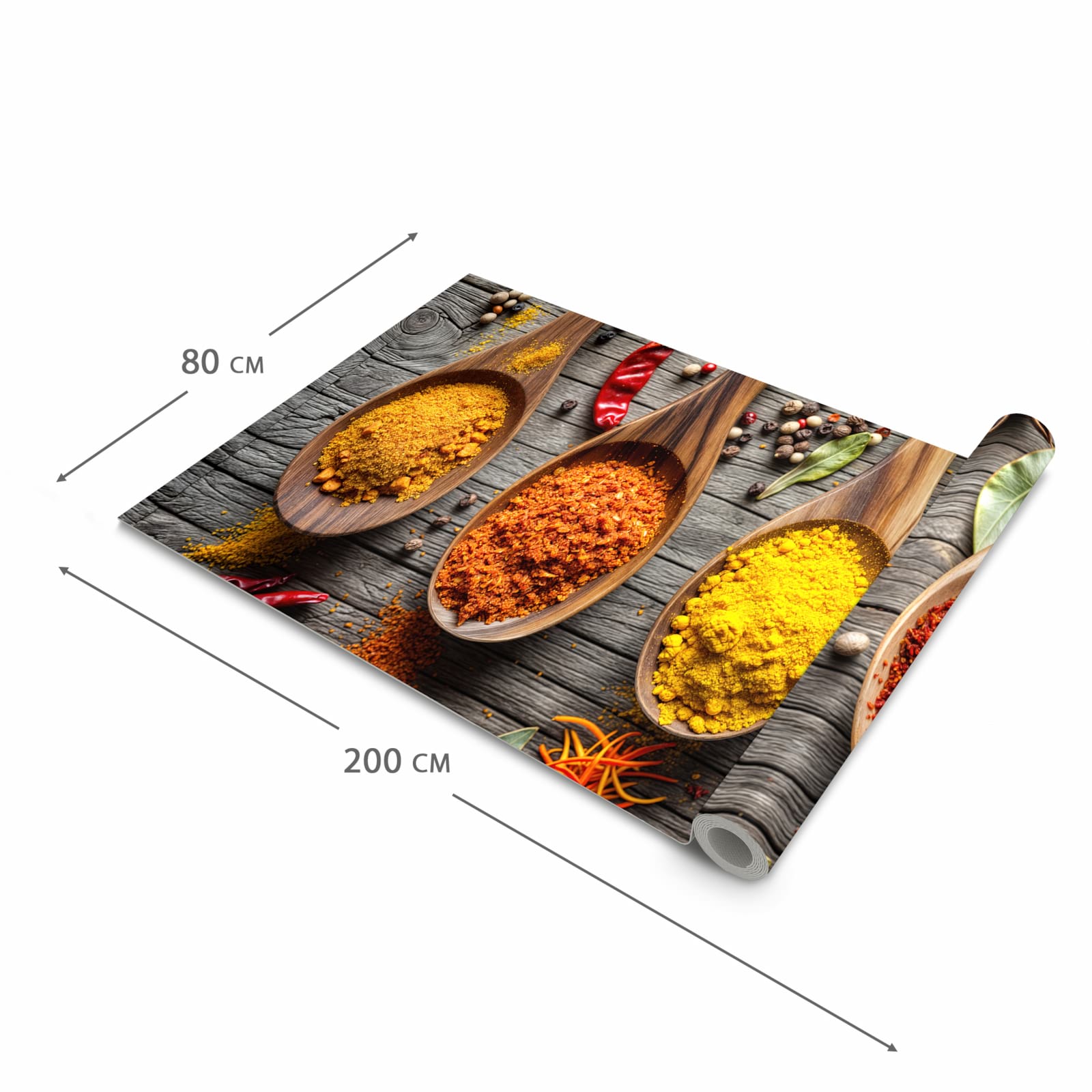 UV-beständiger Küchenläufer mit Motiv Gewürze auf Löffeln in der Grösse 90x180 cm