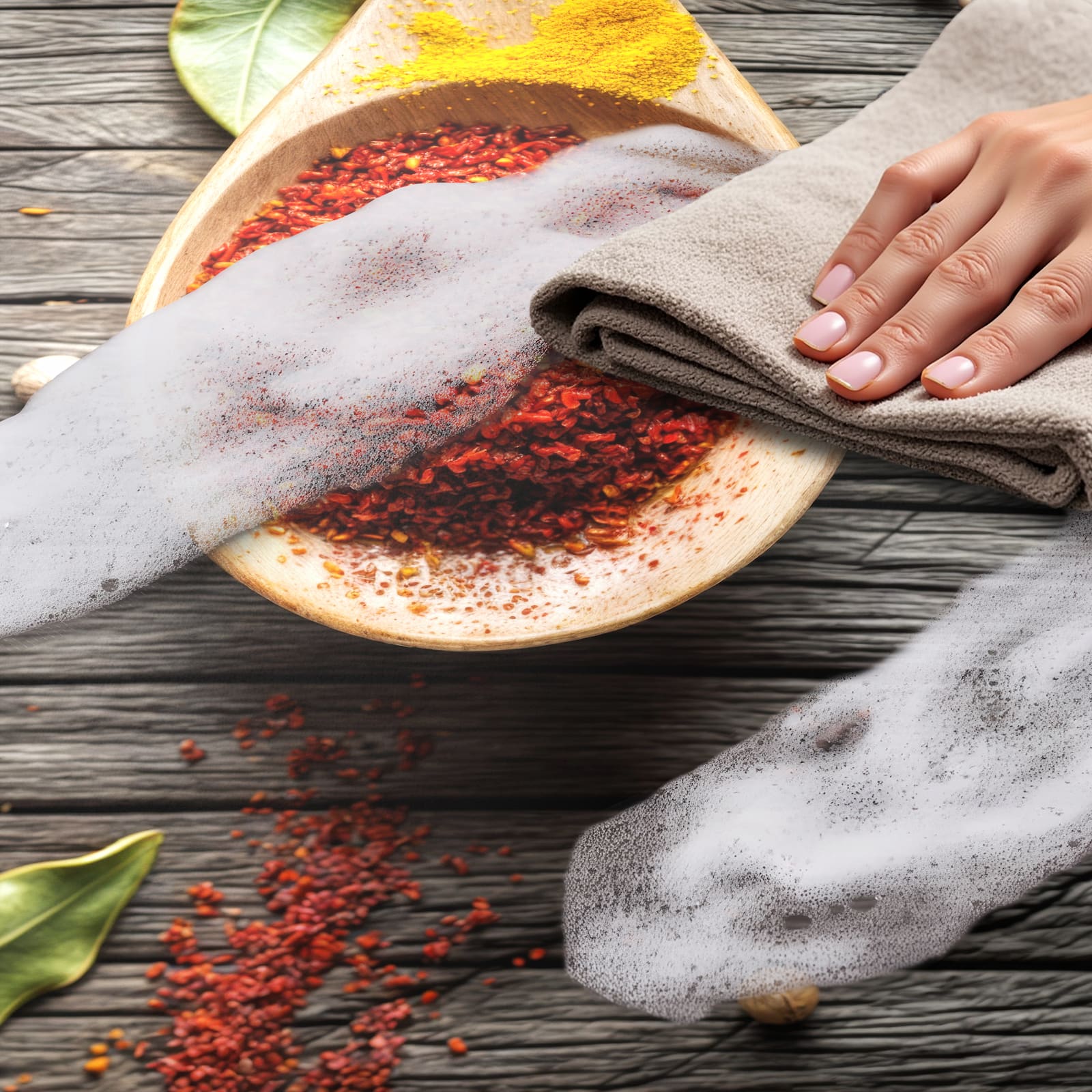 Waschbarer rutschfester Küchenläufer mit Motiv Gewürze auf Löffeln - einfach zu Reinigung