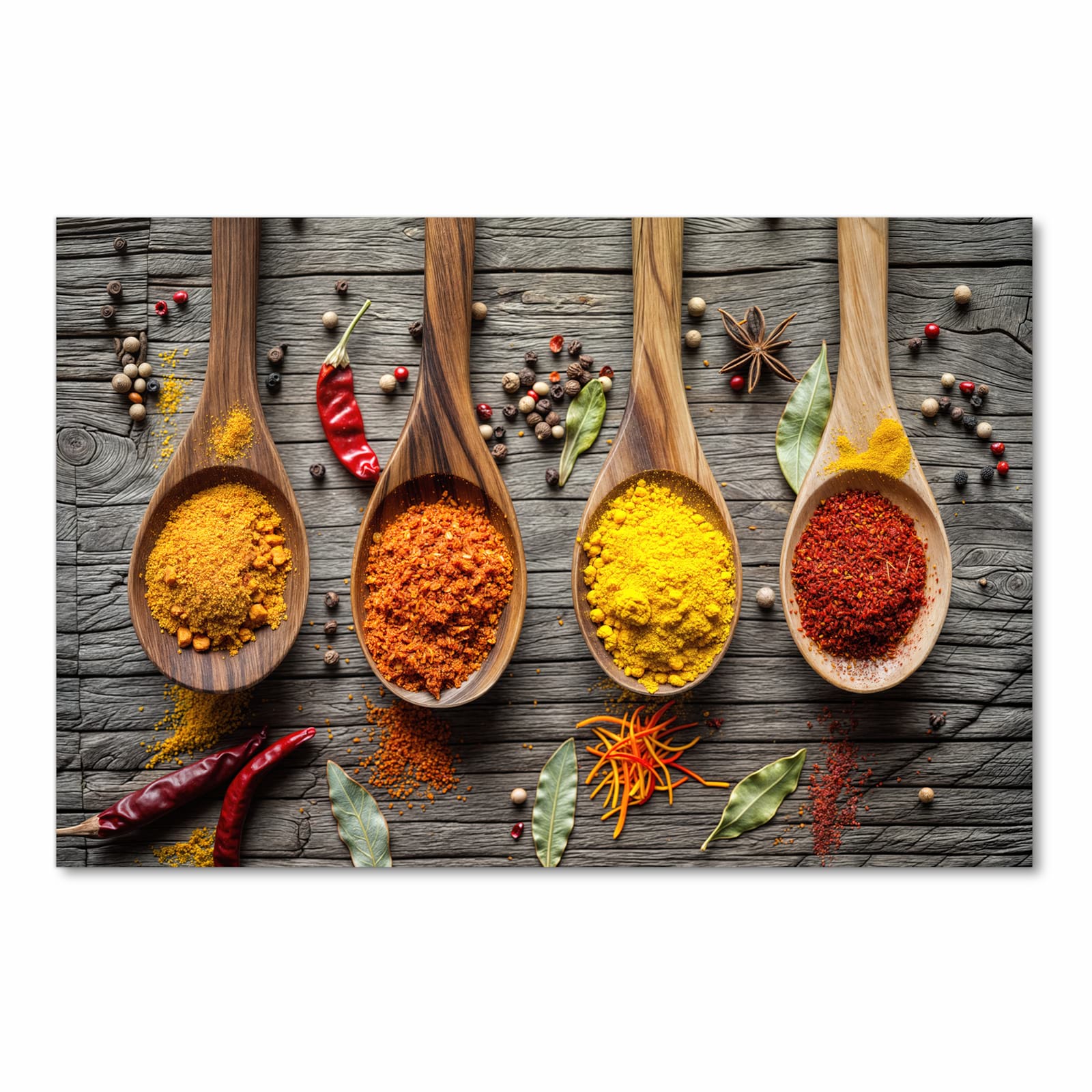Bodenläufer mit Motiv Gewürze auf Löffeln in Frontansicht für Ordnung & Übersicht
