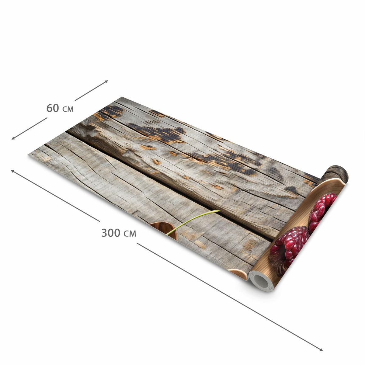 Hygienischer rutschfester Küchenteppich mit Motiv Holzlöffel mit Beeren in der Grösse 80x300 cm