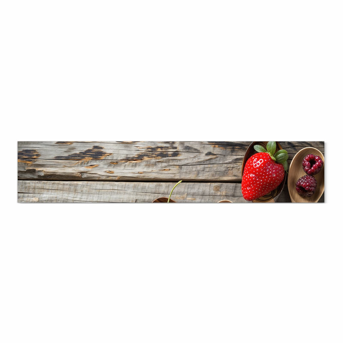 Pflegeleichter Teppichläufer für die Küche mit Motiv Holzlöffel mit Beeren in Frontansicht