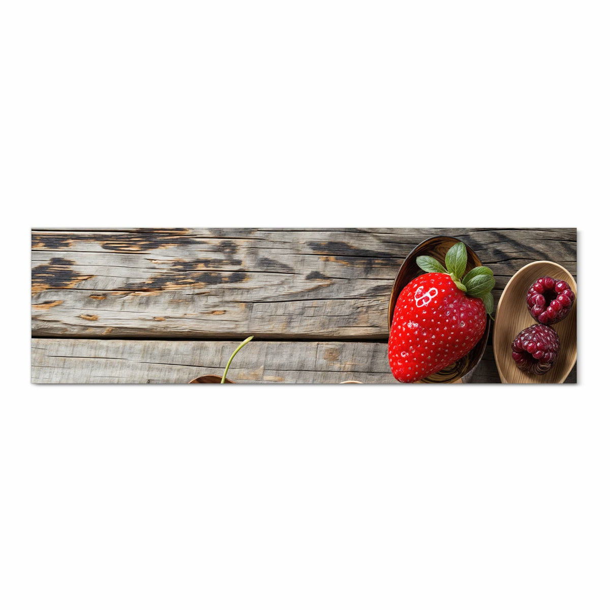 Pflegeleichter langer Teppich mit Motiv Holzlöffel mit Beeren in Frontansicht für den Flur