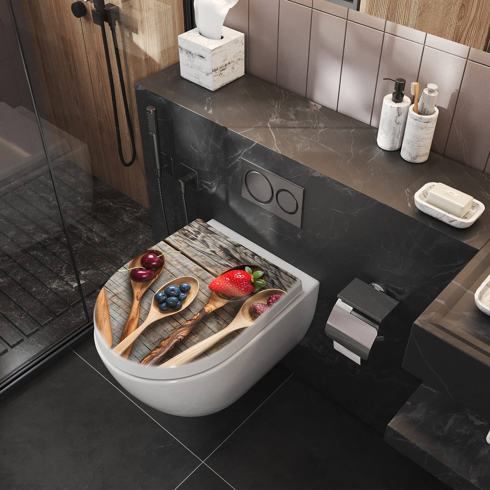 WC-Sitz mit Absenkautomatik Holzlöffel mit Beeren
