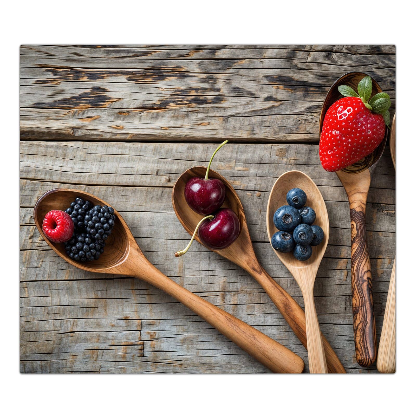 1-teilige Herdabdeckplatte mit Holzlöffel mit Beeren-Motiv in der Frontansicht #grösse_1-Teilig (60x52cm)