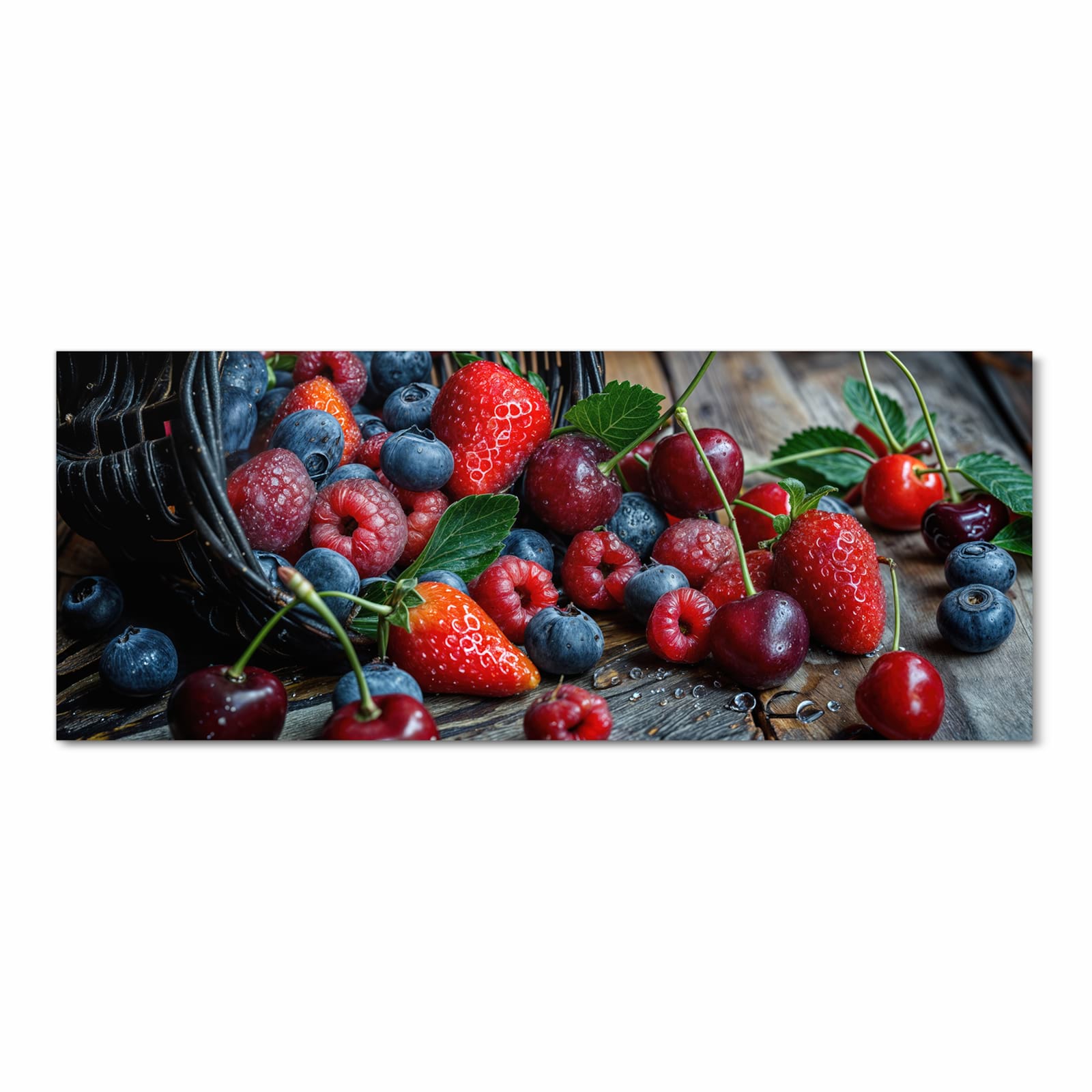 Waschbarer dünner Küchenteppich mit Motiv Frische Beerenkorb in Frontansicht für Ordnung