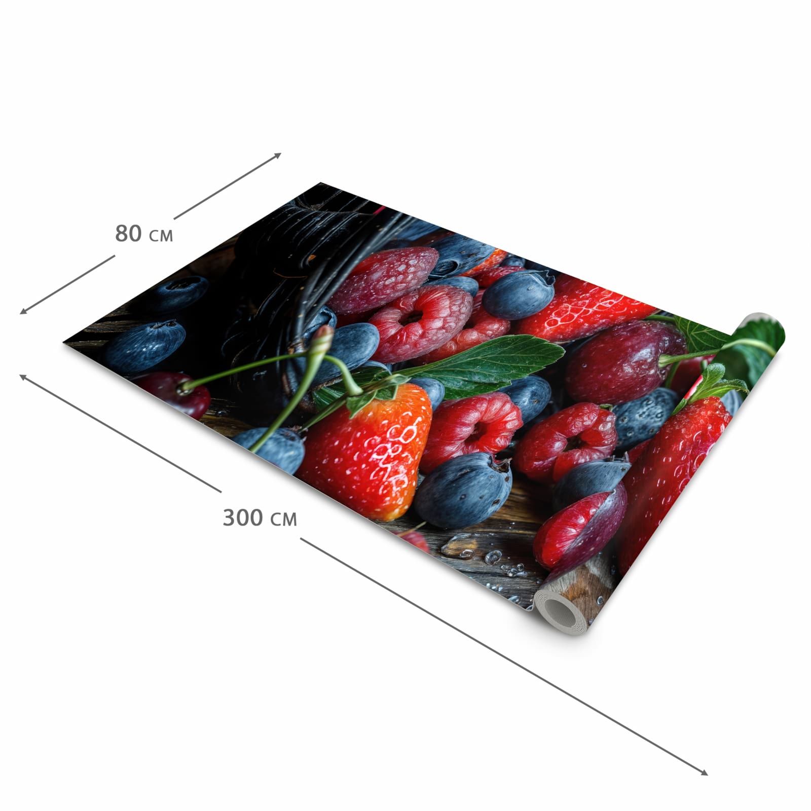 Waschbarer moderner Küchenläufer mit Motiv Frische Beerenkorb in der Grösse 60x300 cm