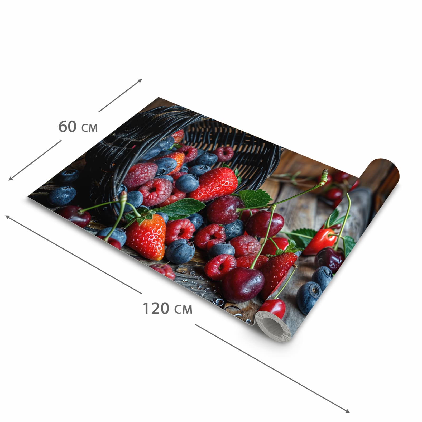 Geruchsneutraler Küchenläufer mit Motiv Frische Beerenkorb in der Grösse 60x300 cm