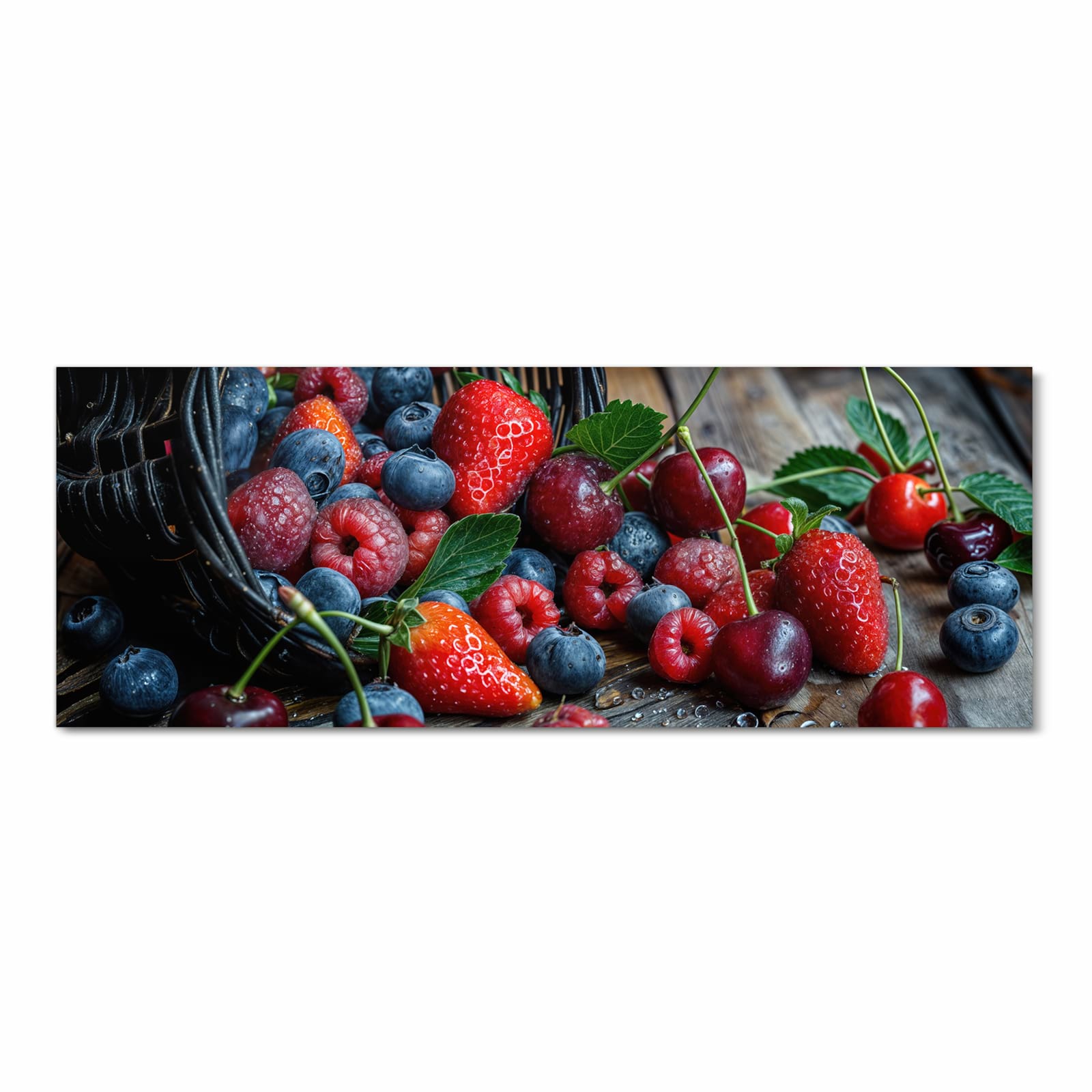 Rutschfester Küchenteppich mit Motiv Frische Beerenkorb in Frontansicht für Trittkomfort