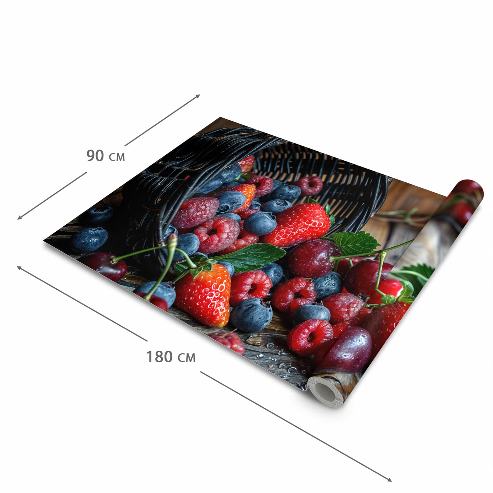 Langlebiger abwaschbarer Küchenläufer mit Motiv Frische Beerenkorb in der Grösse 60x90 cm