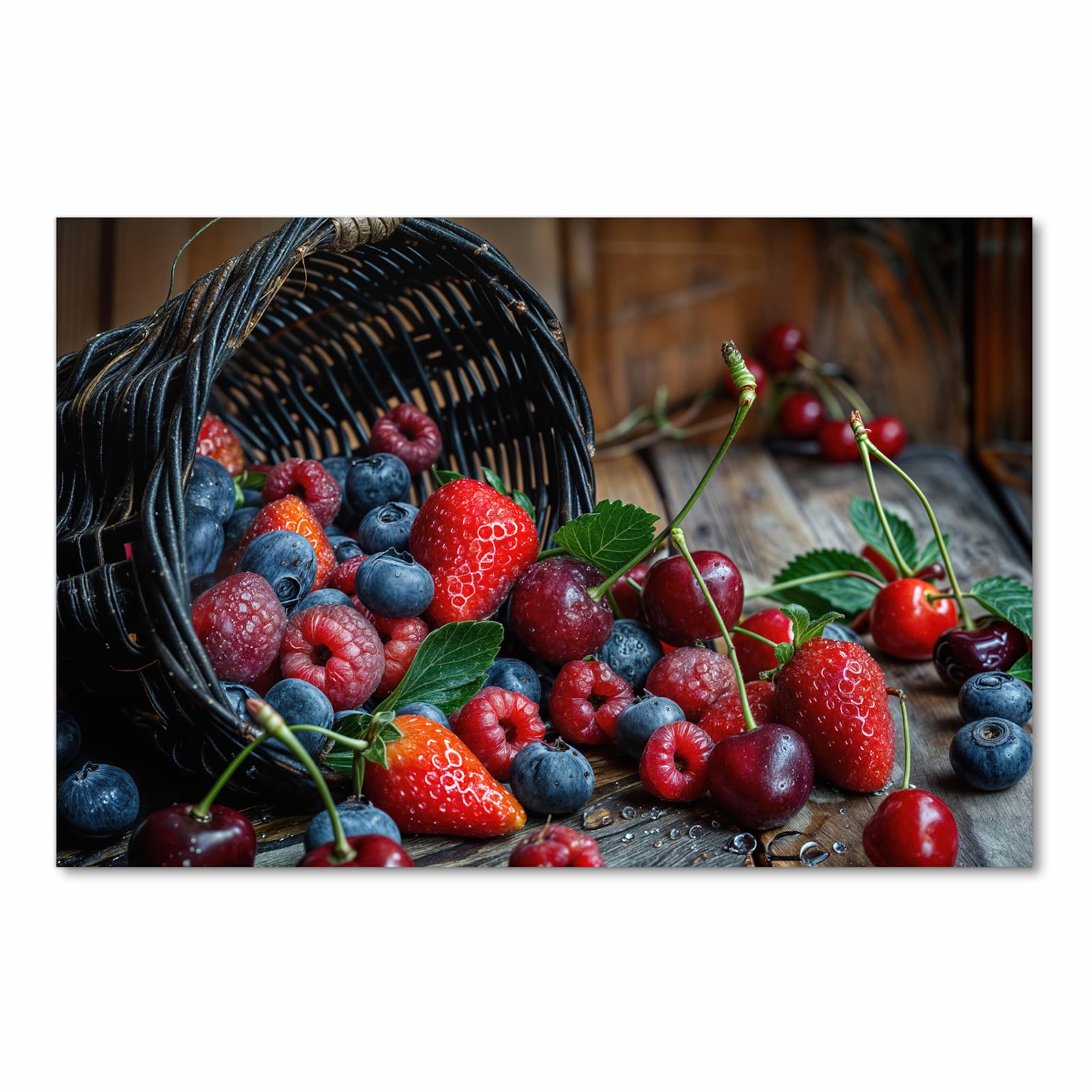 Zeitsparender Bodenläufer Teppich mit Motiv Frische Beerenkorb in Frontansicht