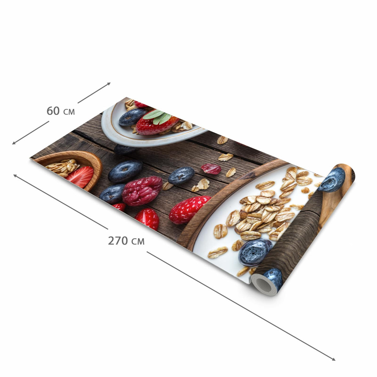 Abriebfester waschbarer Teppich Küche mit Motiv Beeriges Müsli in der Grösse 80x300 cm