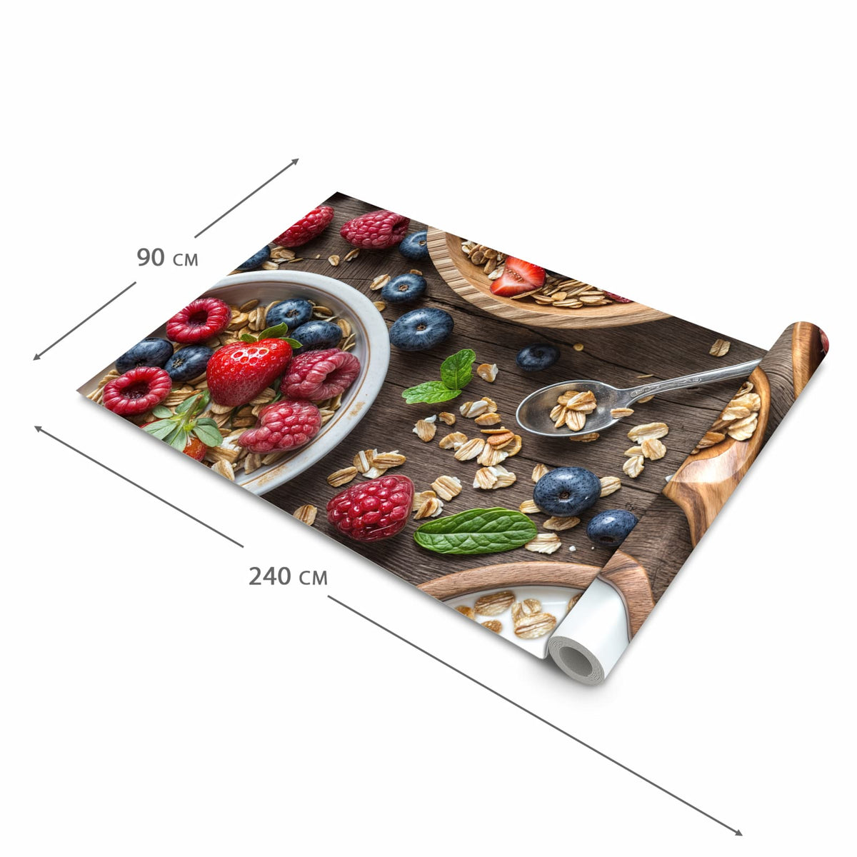 Flacher rutschfester Läufer mit Motiv Beeriges Müsli in der Grösse 80x300 cm